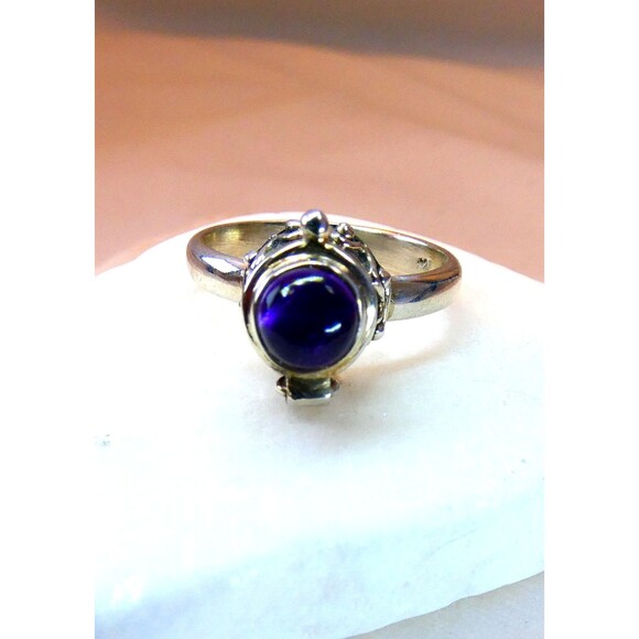 Amethyst Sterling Silver Poison Ring Wiccan Sz 7.75 - Picture 6 of 9